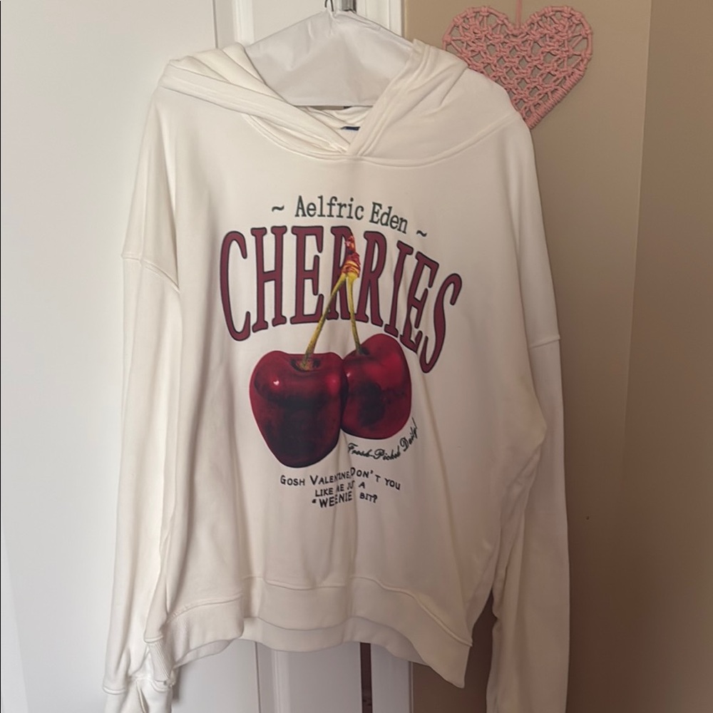 Aelfric Eden White Hoodie with Cherry Print